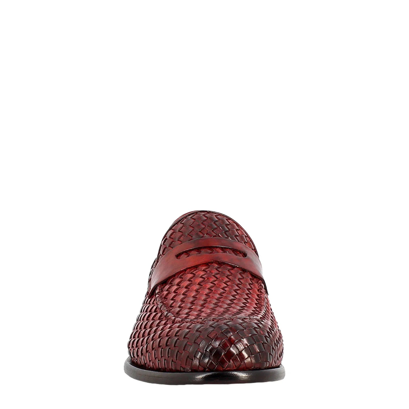 Red moccasin woven full grain leather