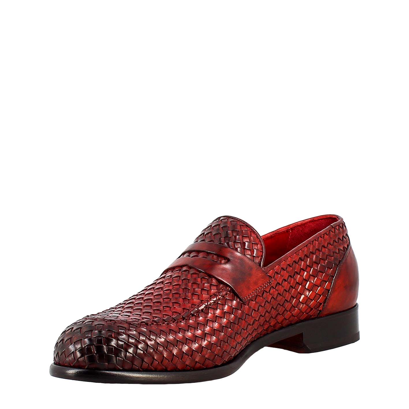 Red moccasin woven full grain leather