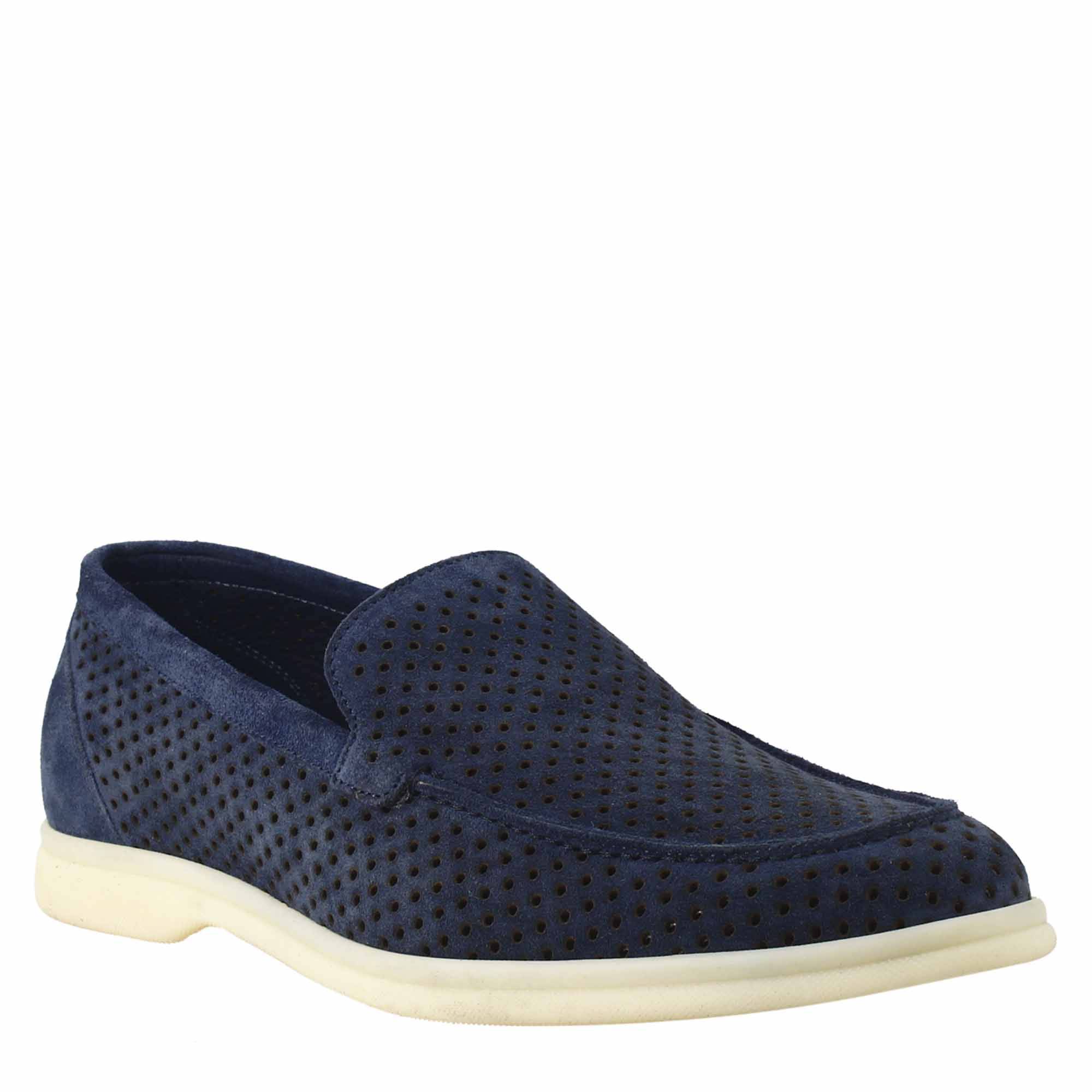 Dark blue unlined loafer in suede