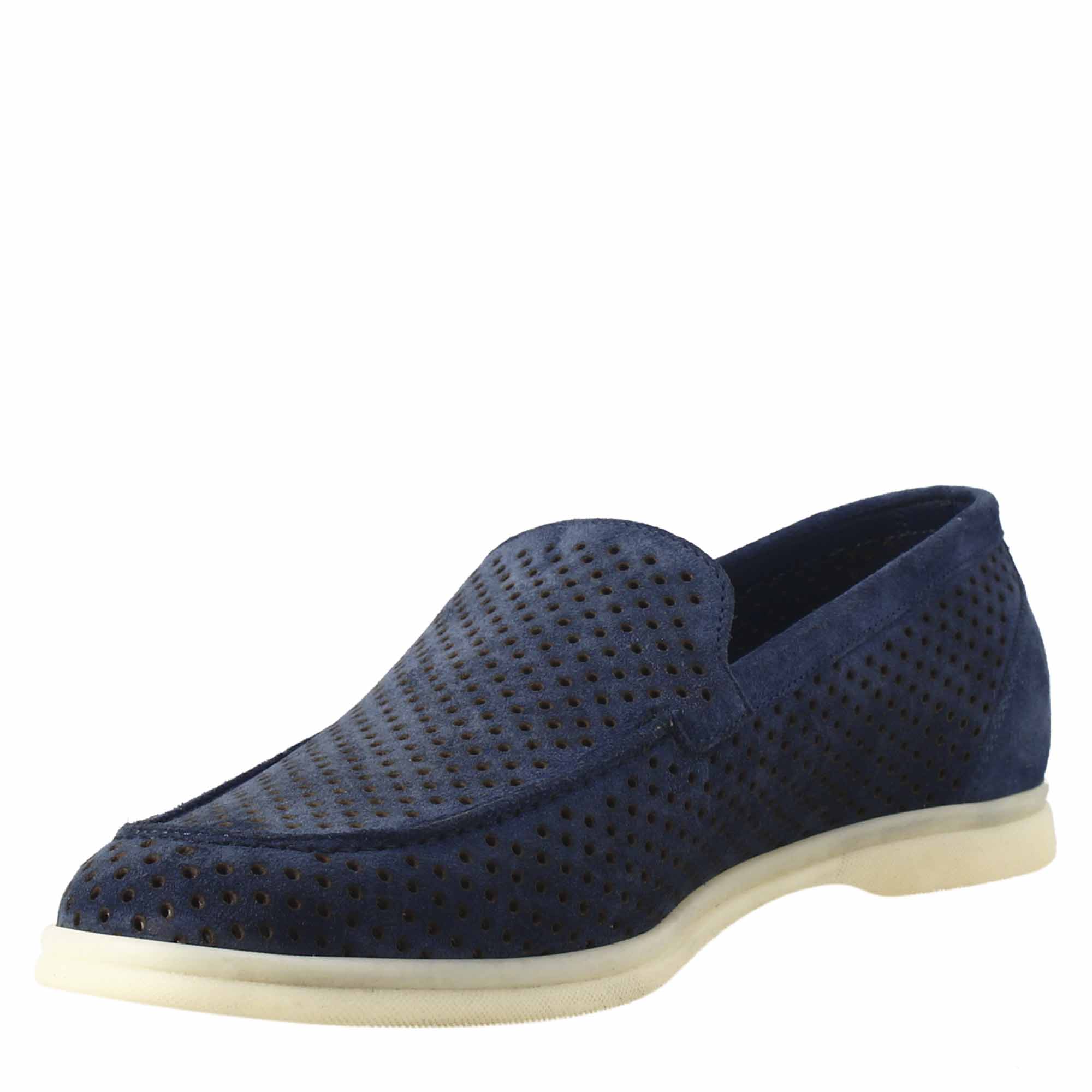 Dark blue unlined loafer in suede