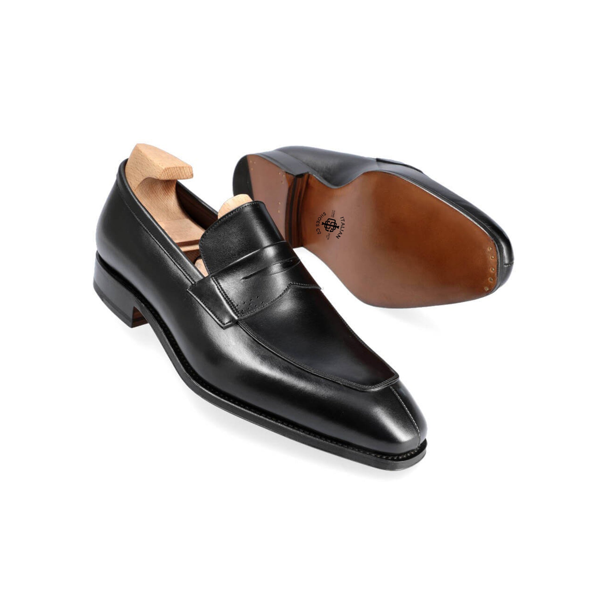 Norwegian Black Boxcalf Penny Loafers