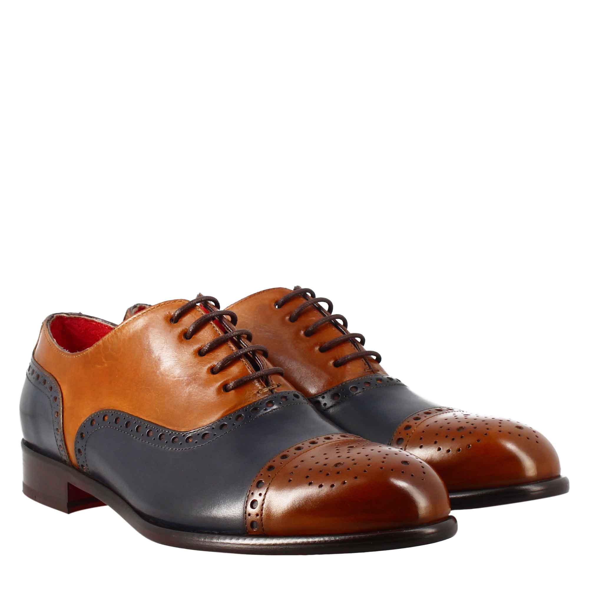 Brown and Blue Semi Brogue Oxford