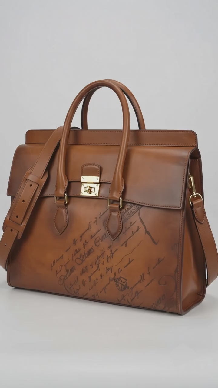 Italian Craft signature Script Leather Briefcase