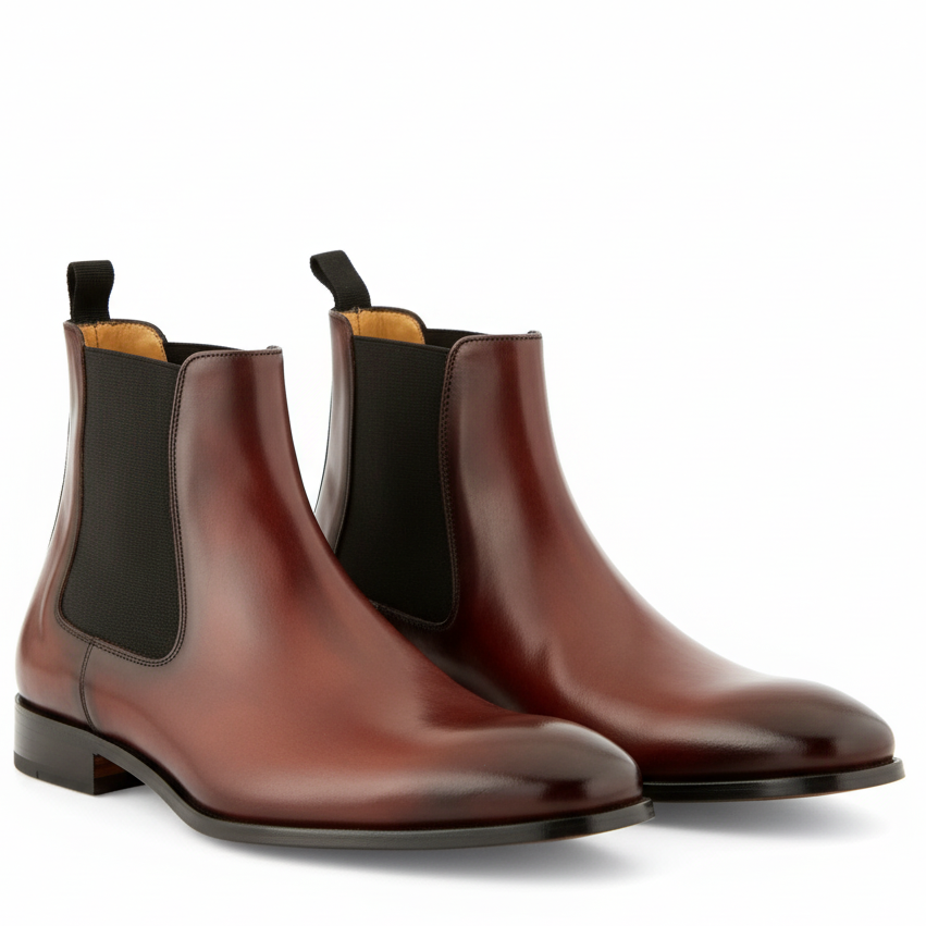 Classic Chelsea Round Toe Burgundy Boots