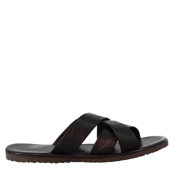 Crossed Bands Leather Slippers