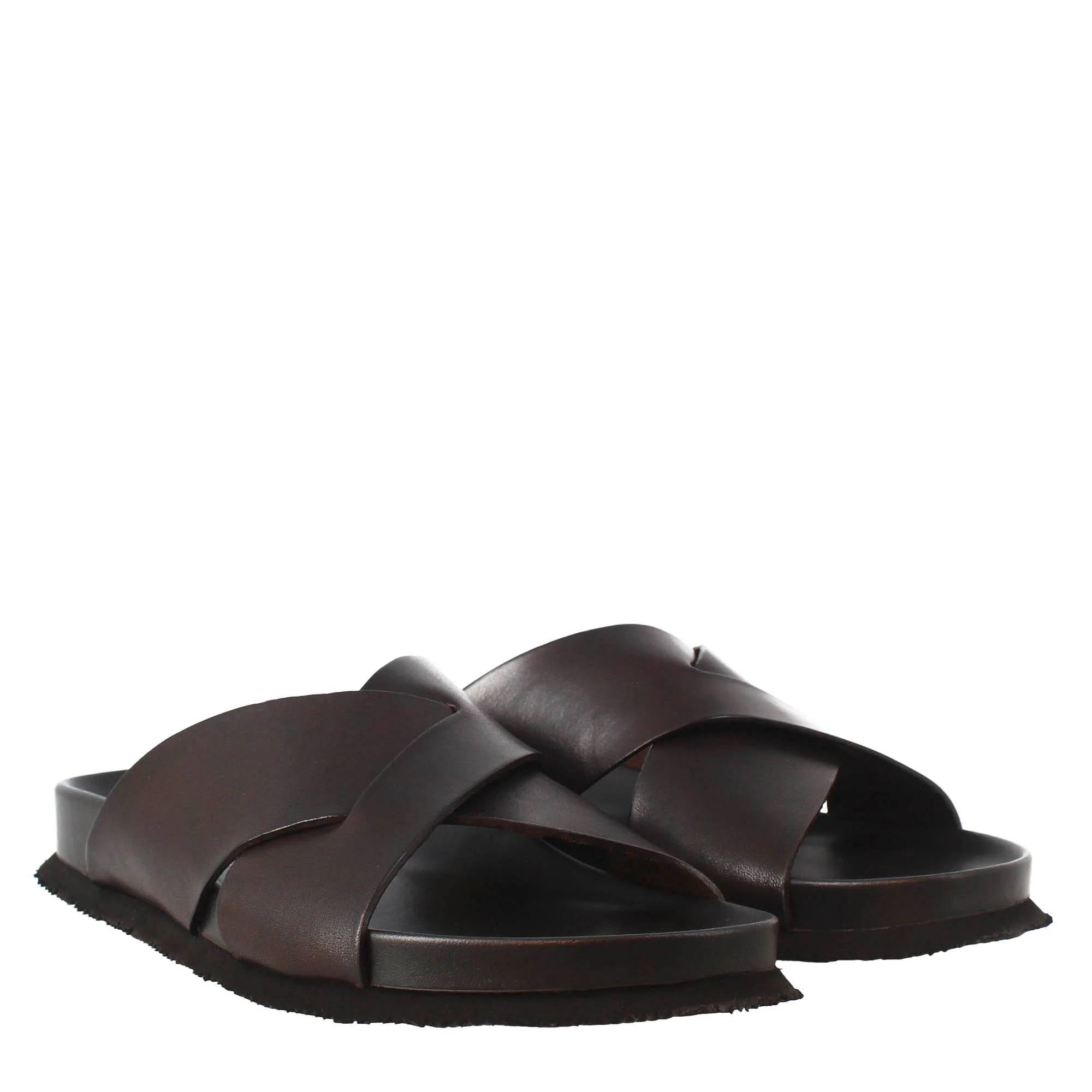 Dark brown sandals in leather