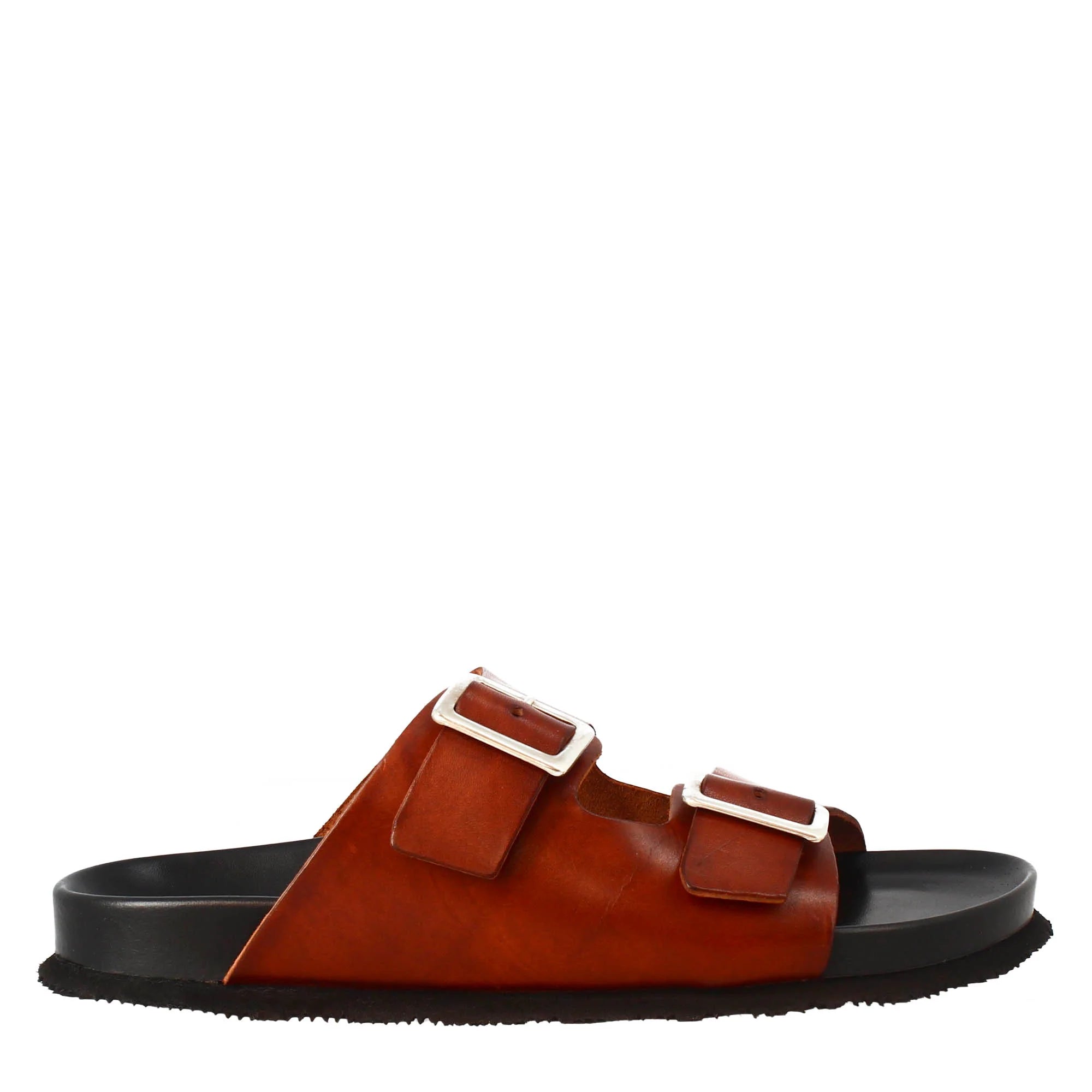 Brown double buckle sandals