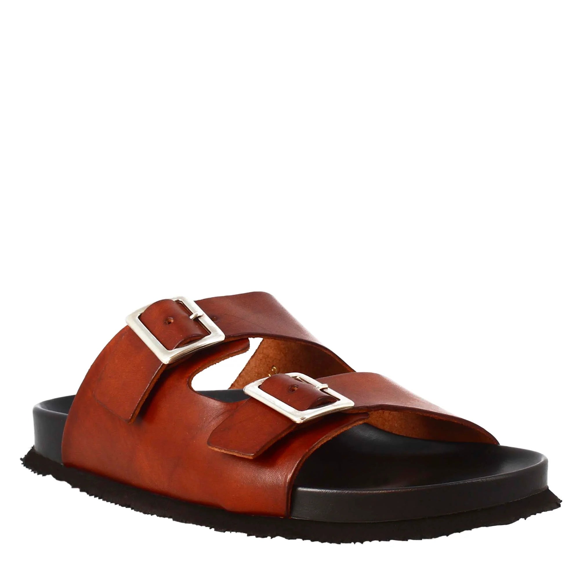 Brown double buckle sandals