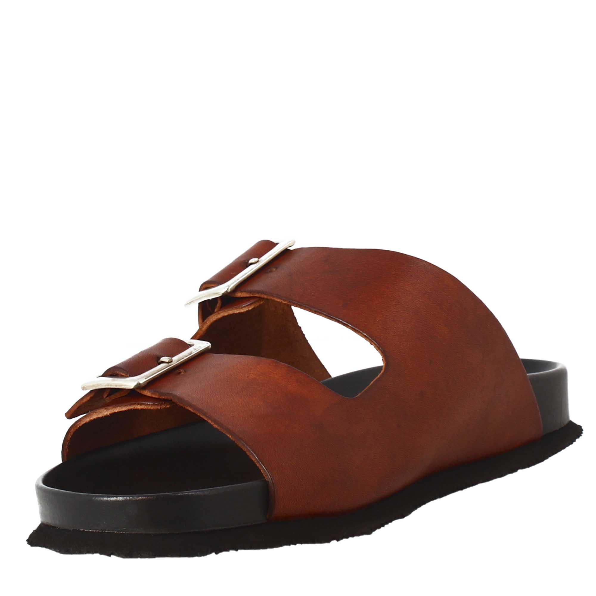 Brown double buckle sandals