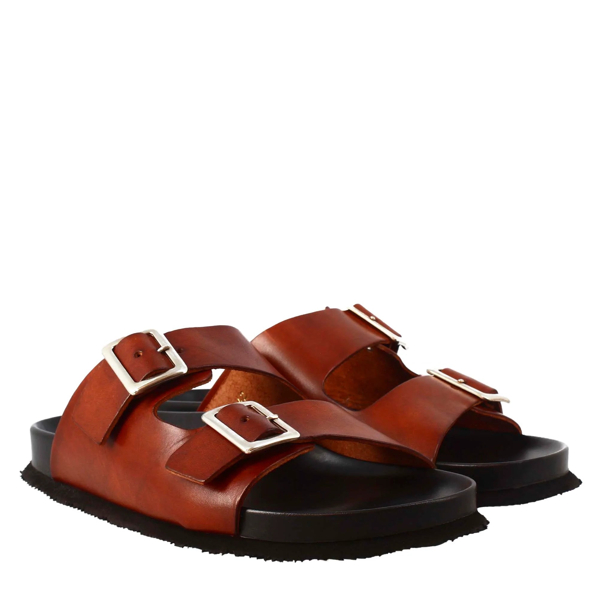 Brown double buckle sandals