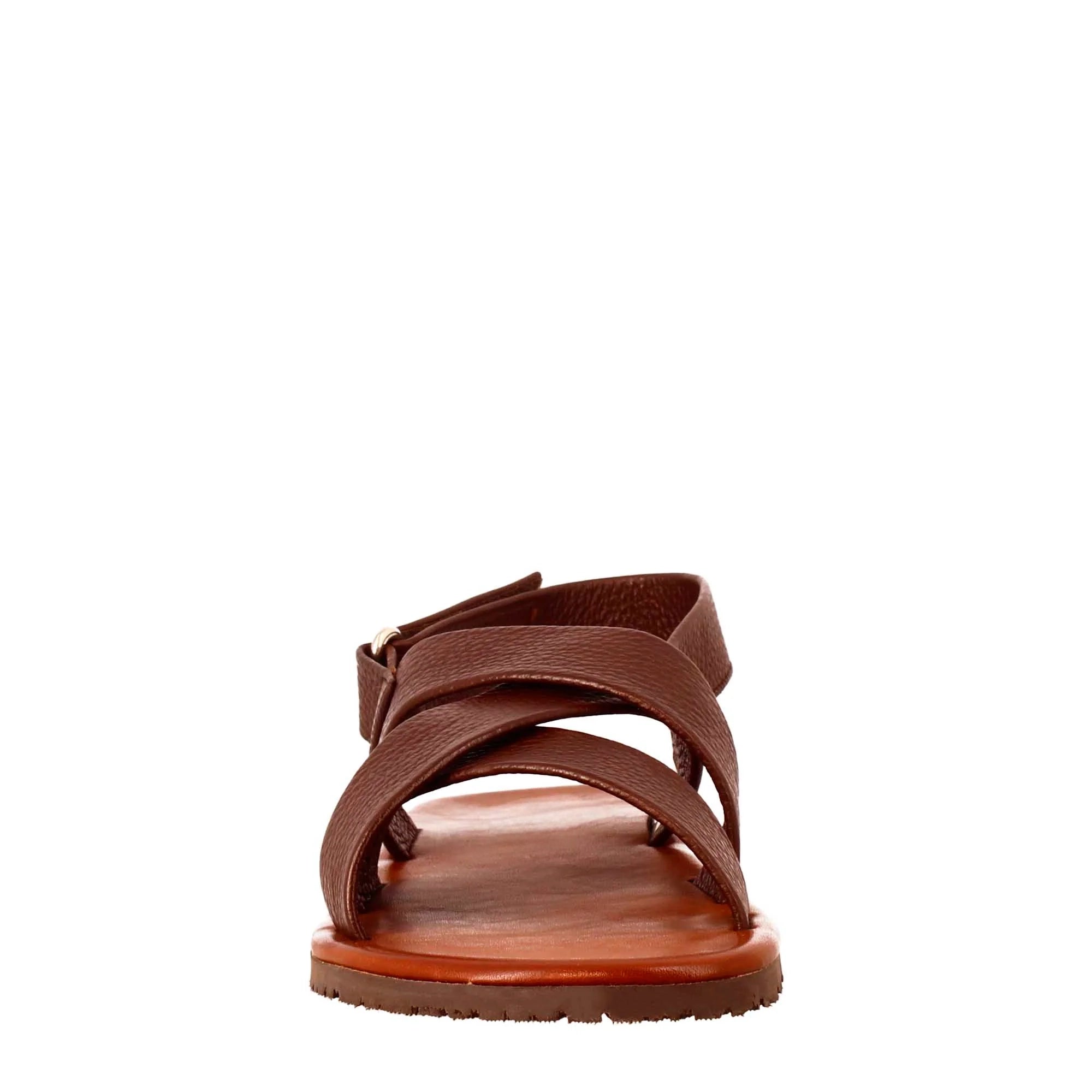 Men's sandals in Brown leather with velcro closure