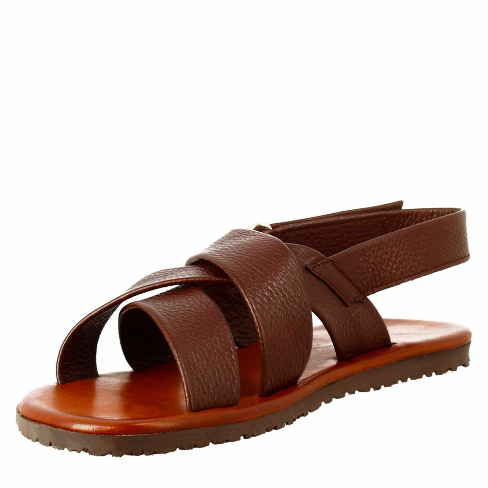 Men's sandals in leather with velcro closure