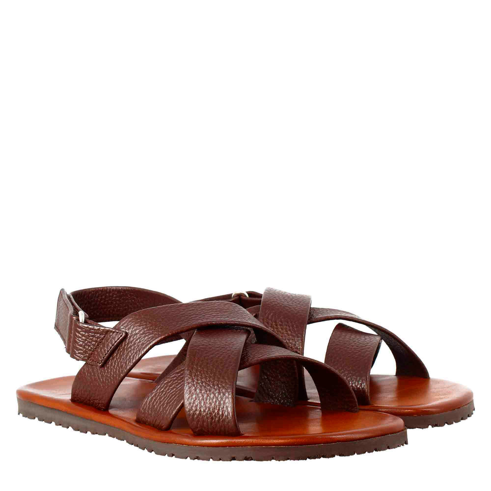 Men's sandals in leather with velcro closure