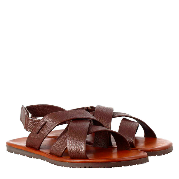 Men's sandals in leather with velcro closure