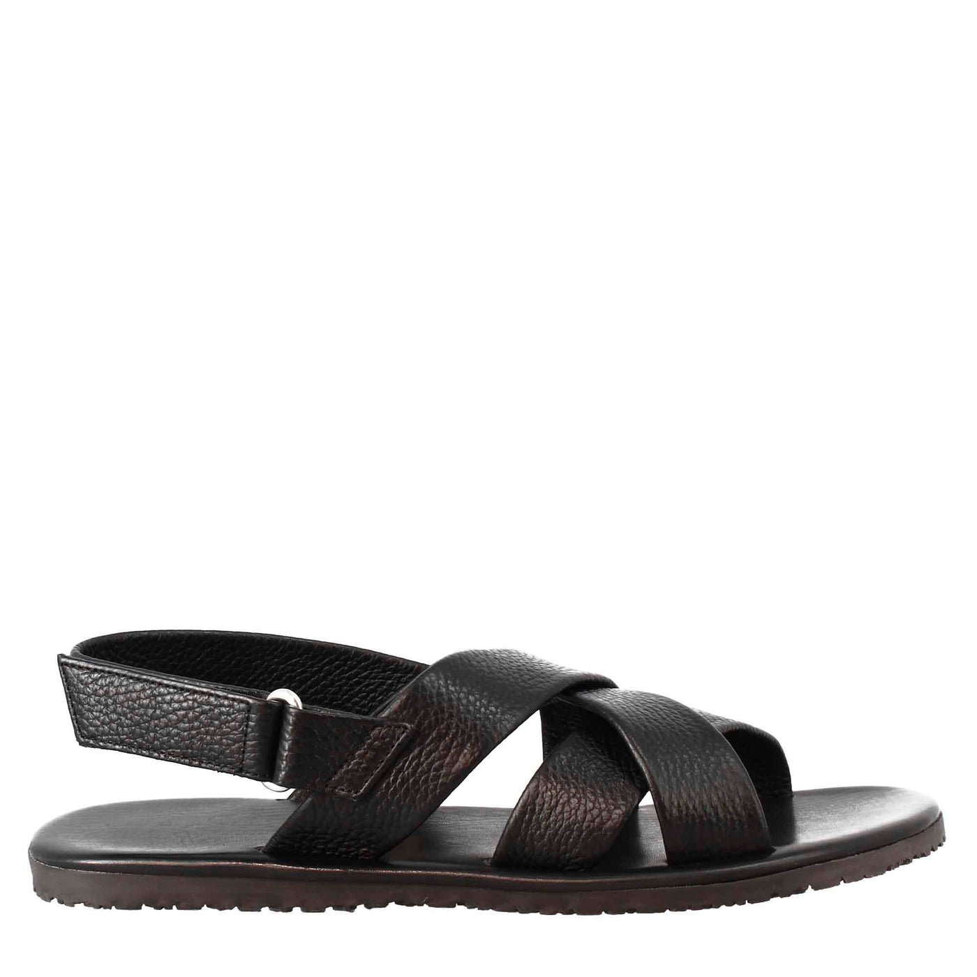 Men's Sandals in Black Leather with Velcro closure