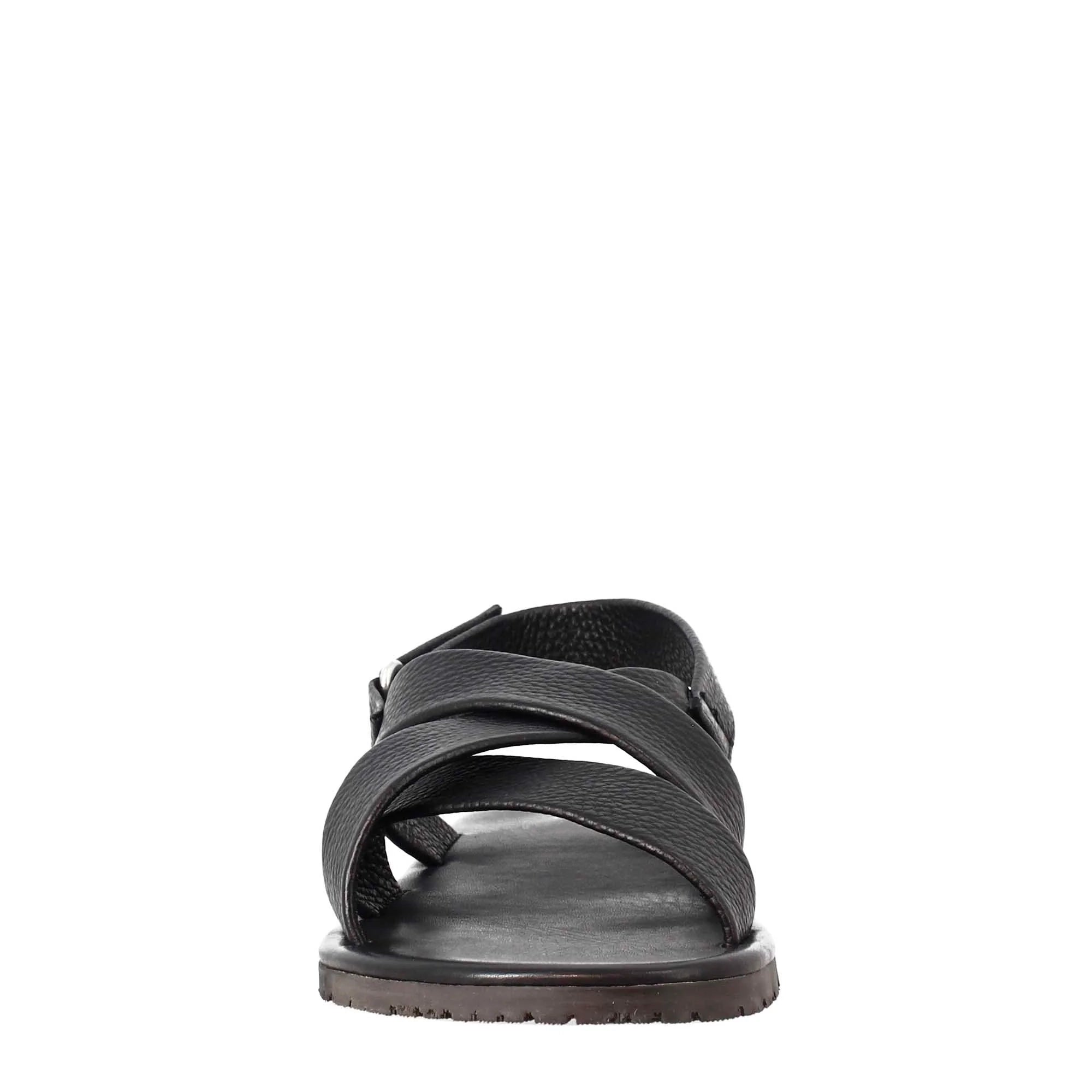 Men's Sandals in Black Leather with Velcro closure