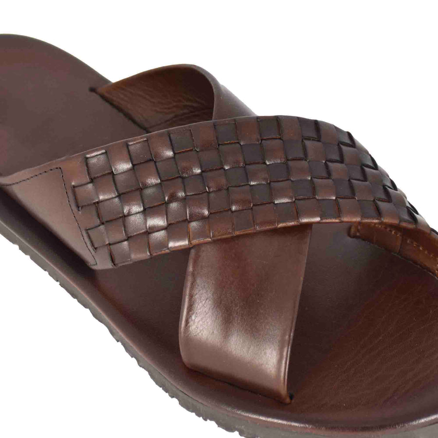 Handmade brown leather slip on
