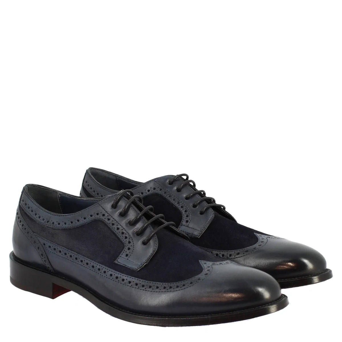 Blue calf and suede half brogues shoes