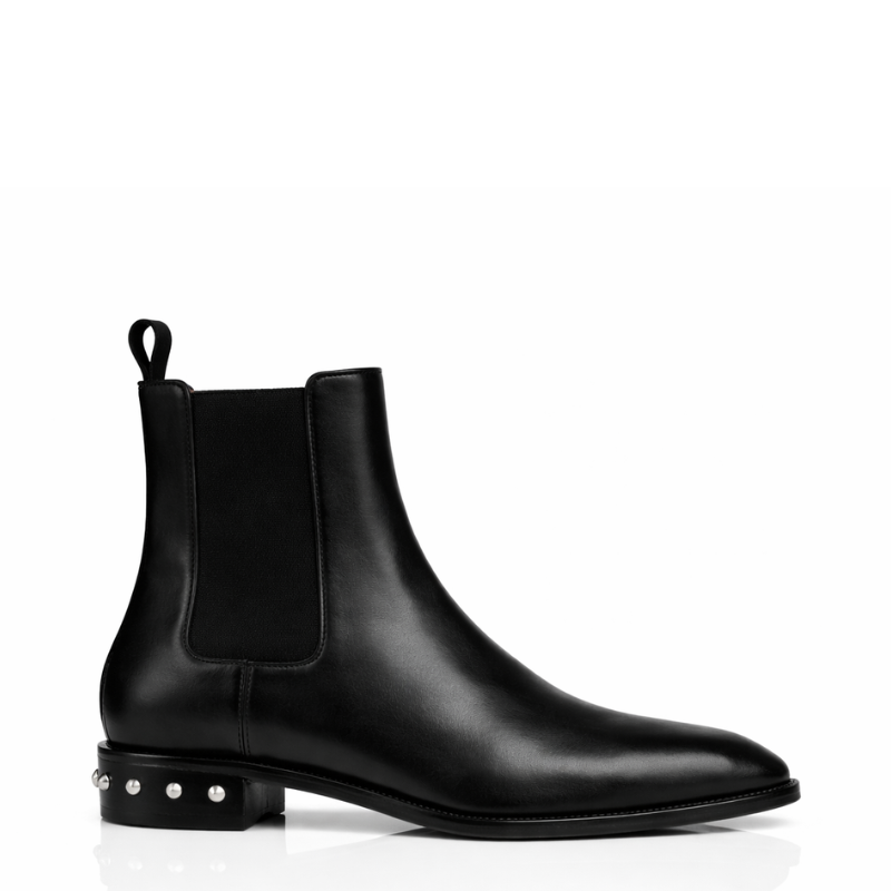 Coal Leather silver Studded Chelsea Boots