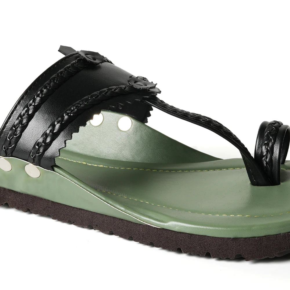 Kolhapuri Sandals - Olive Green Leather