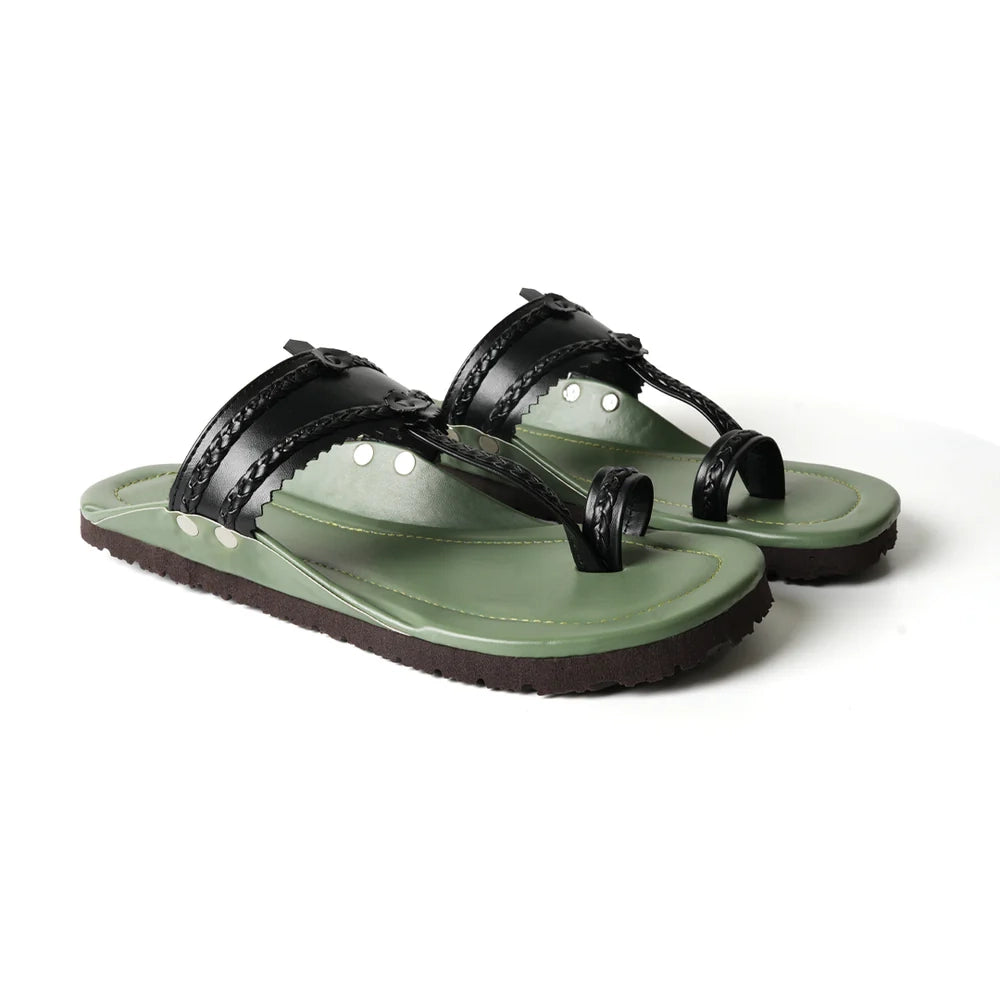 Kolhapuri Sandals - Olive Green Leather