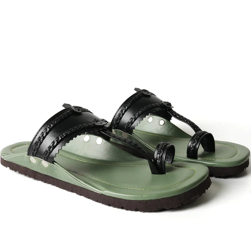 Kolhapuri Sandals - Olive Green Leather