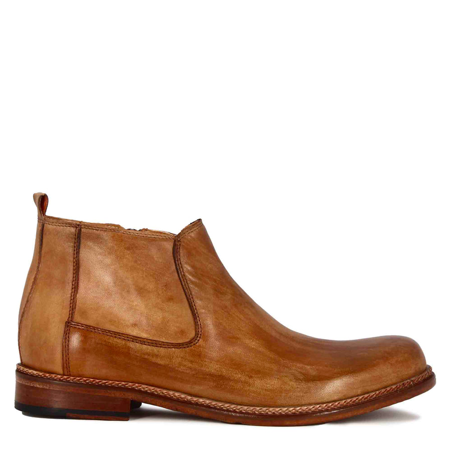 Handmade Light Brown Leather Ankle Boots