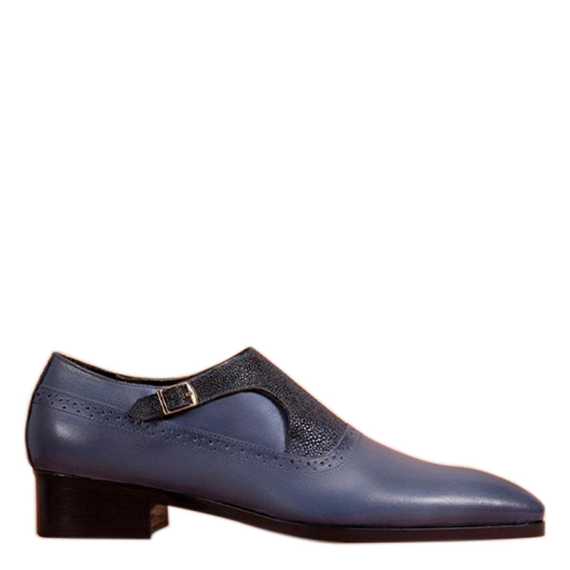 Leather Single Monk Strap Shoes For Men