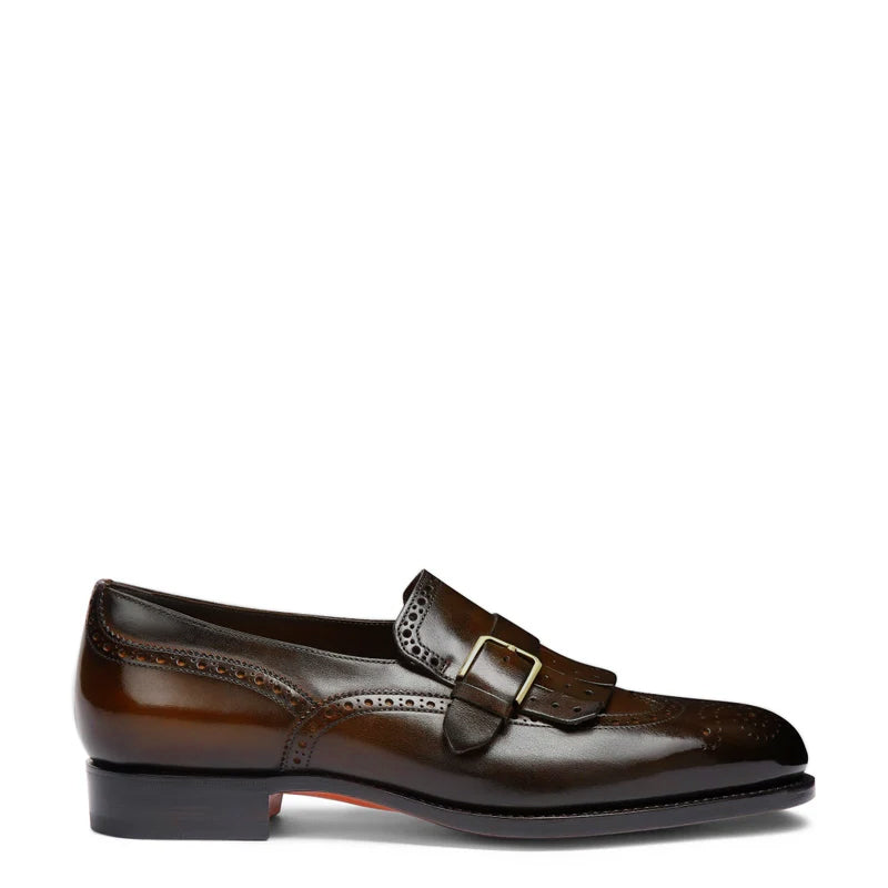 Handmade Leather Single Buckle Loafers With Fringe