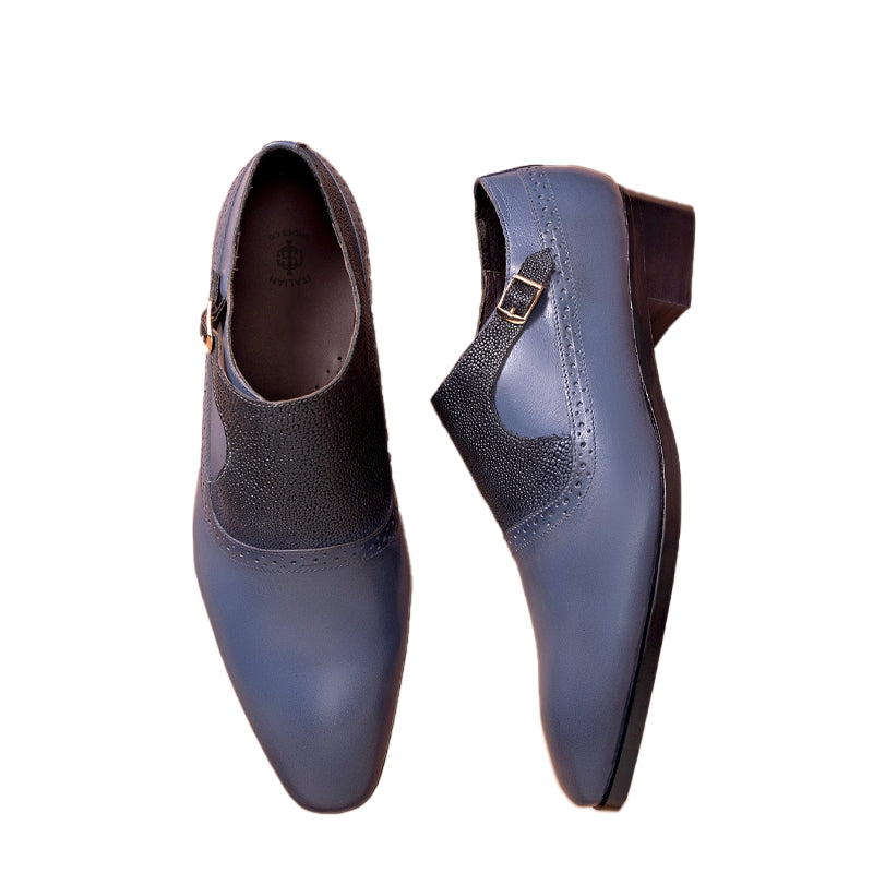 Leather Single Monk Strap Shoes For Men