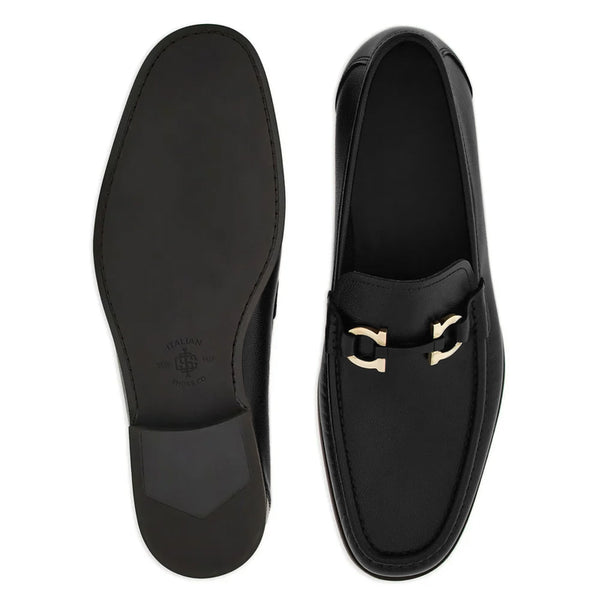 Classic Leather Horsebit Buckled Loafer for Men - Black