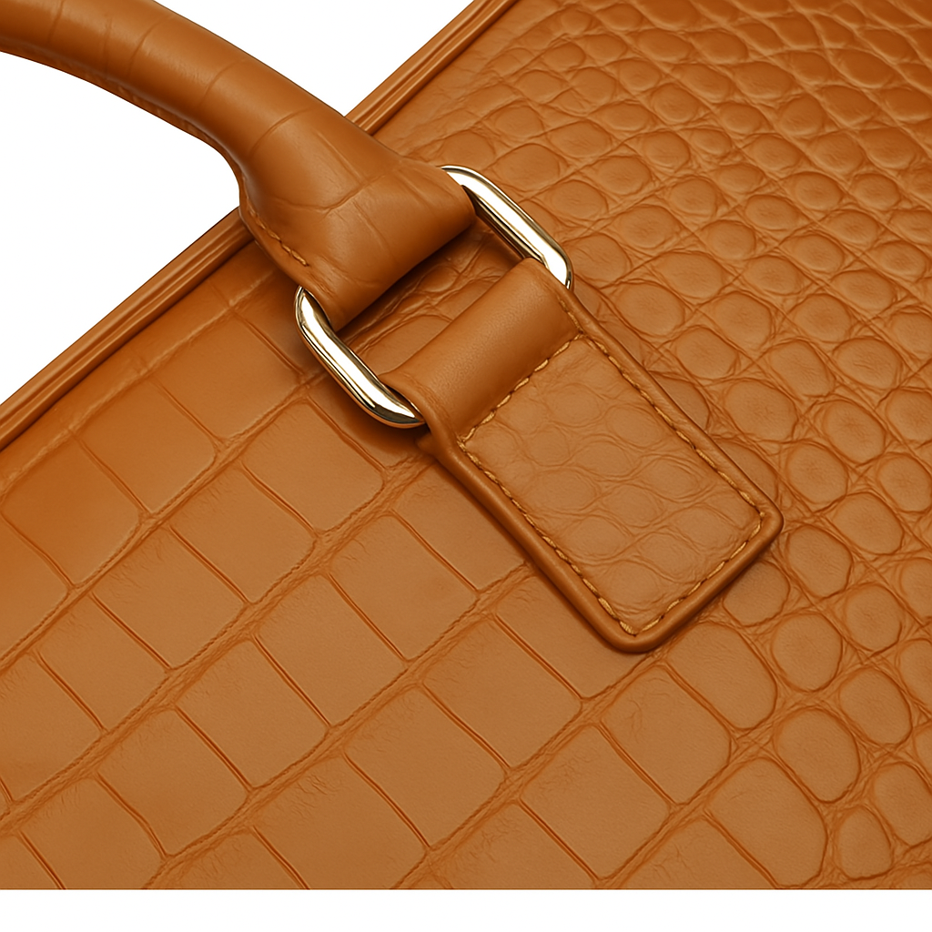 Italian Croco Leather Textured Briefcase Tan Edition