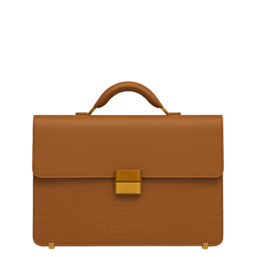 Luxurious Black Crocodile Textured Briefcase