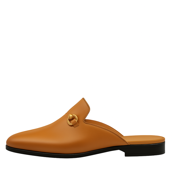 Plain Design Leather Mule - Tan