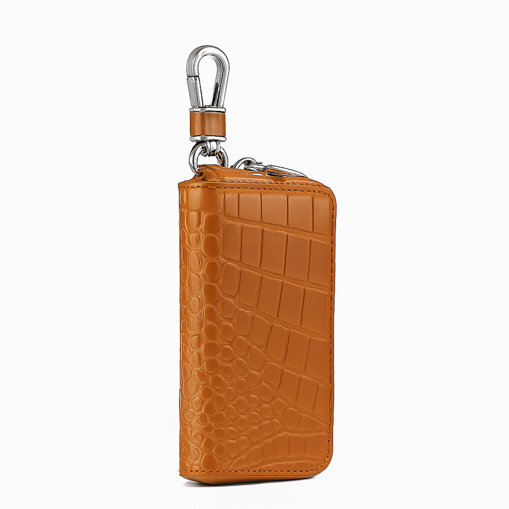 Croco Tan Mini Zipper Key Case Wallet