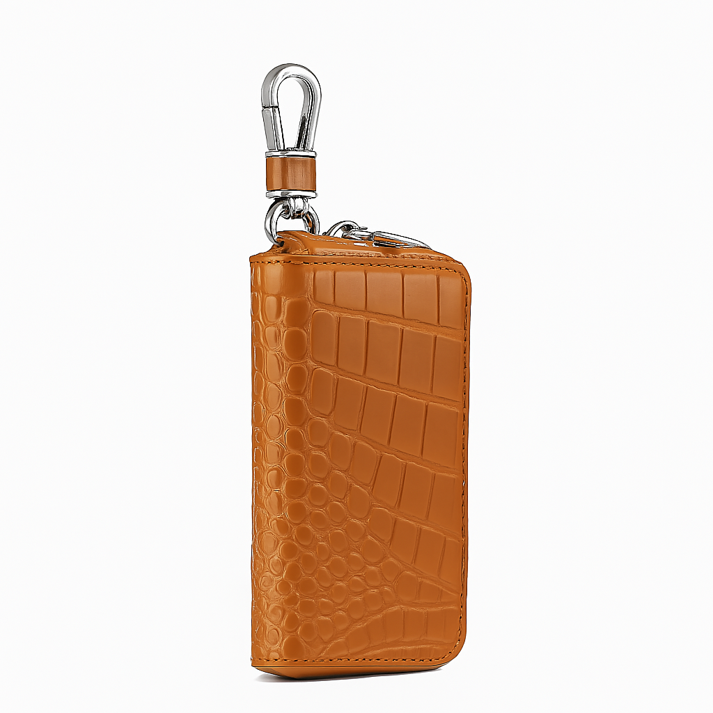 Croco Tan Mini Zipper Key Case Wallet