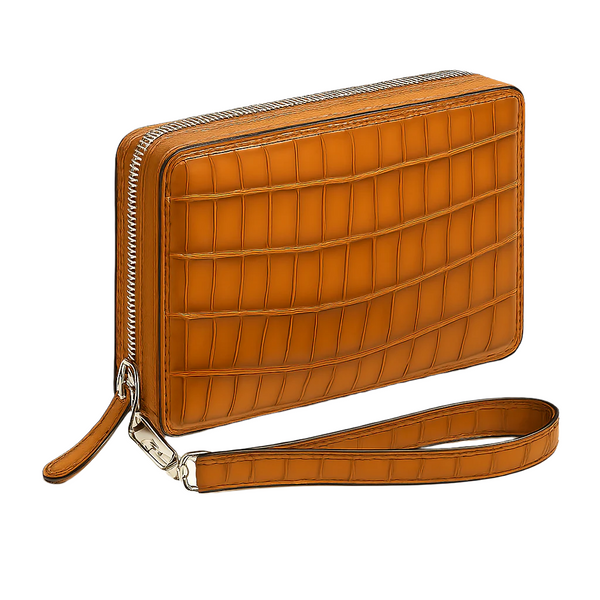 Croco Tan Textured Around Zip Wallet - Tan