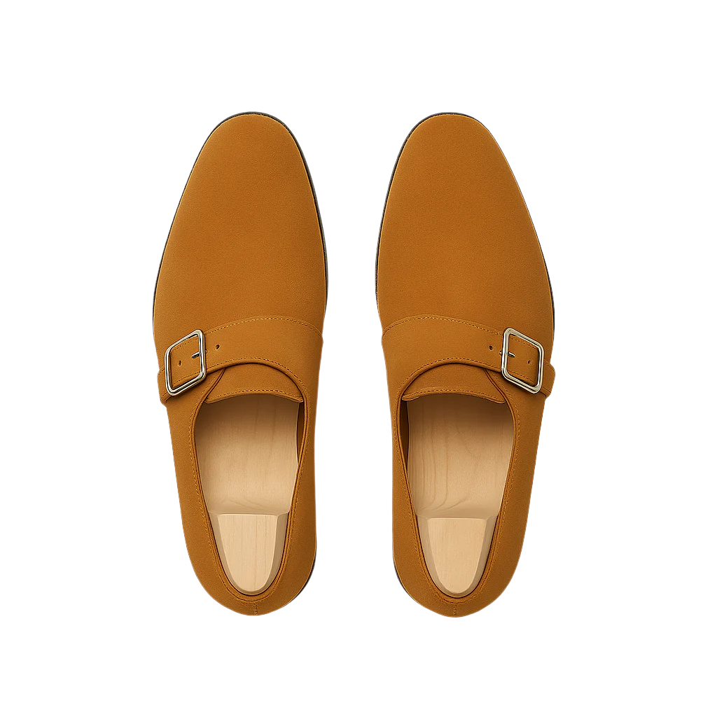 Men's Tan Handcrafted Suede Single-Strap Monk Shoe