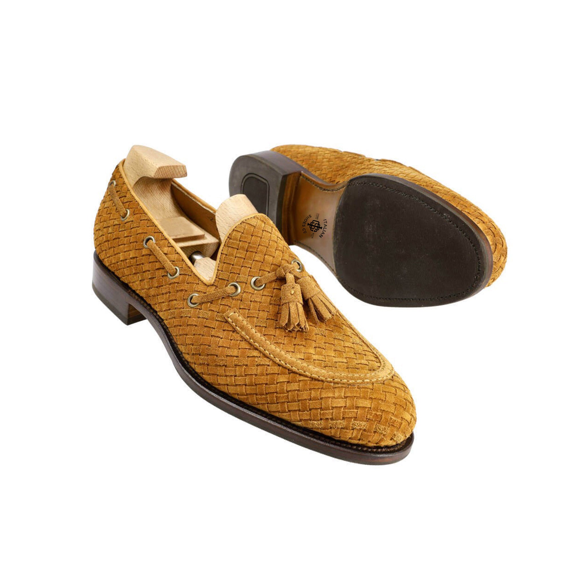 Tanned Braided Suede Tassel Loafers
