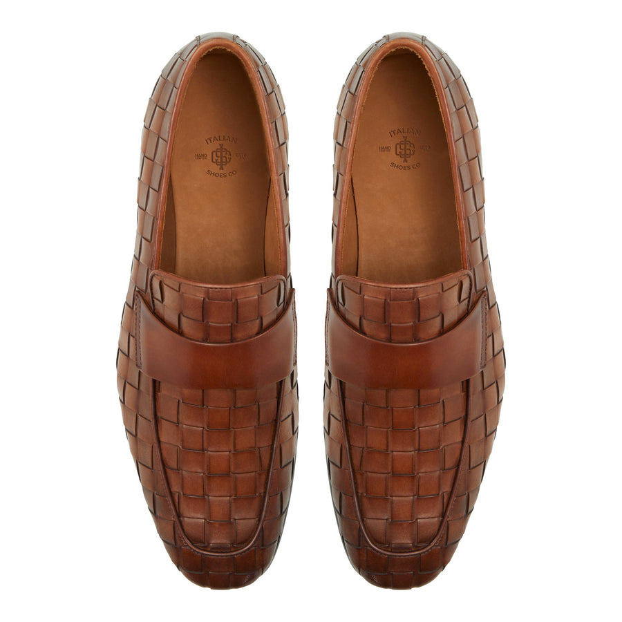 Cognac Woven Leather Loafers