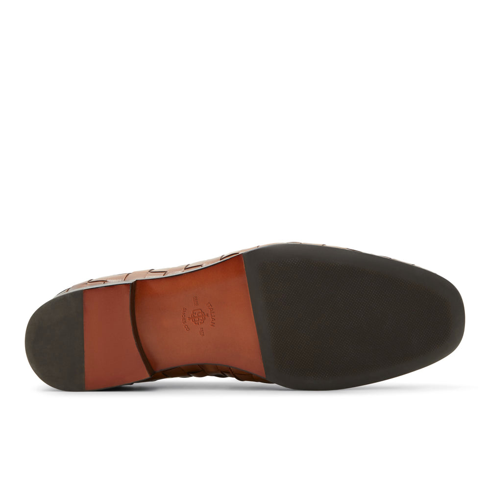 Cognac Woven Leather Loafers