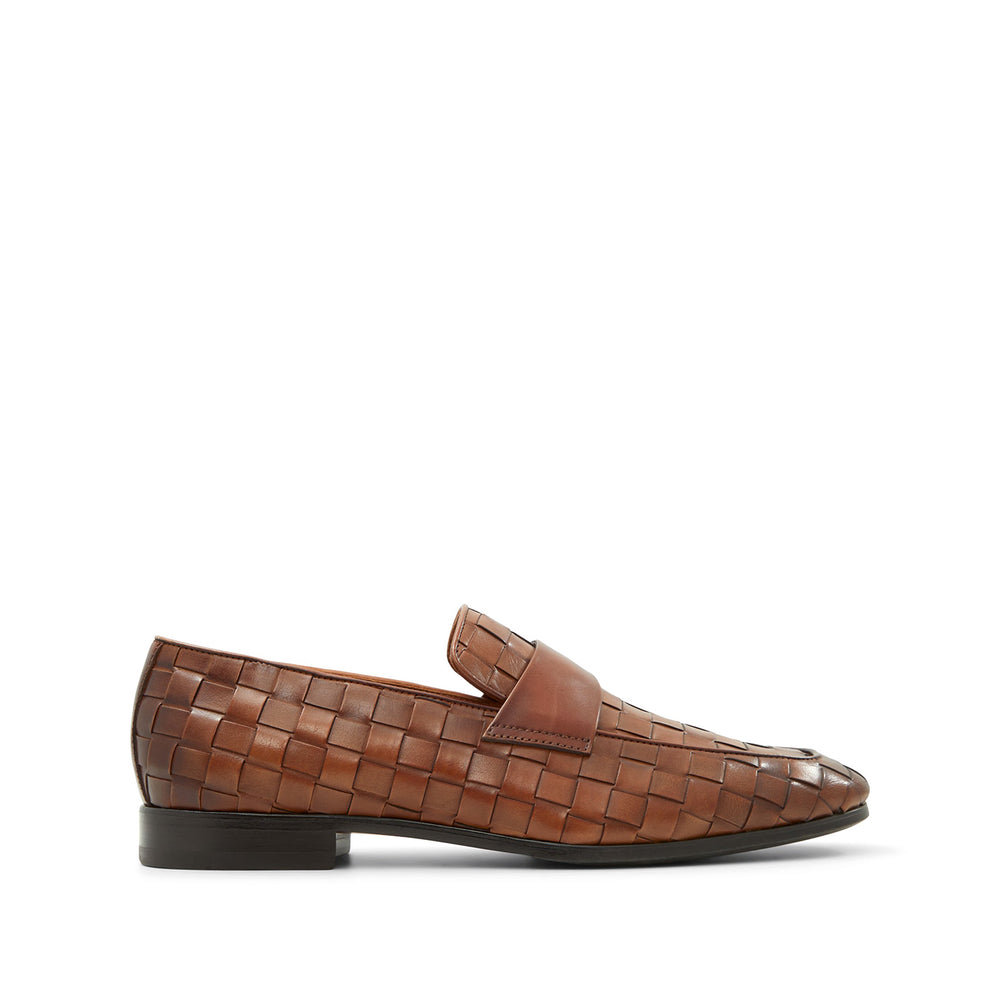 Cognac Woven Leather Loafers