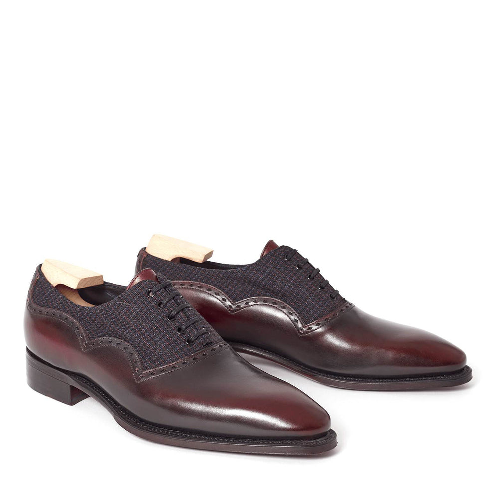 LIE DE VIN CALF LEATHER AND DORMEUIL FABRIC