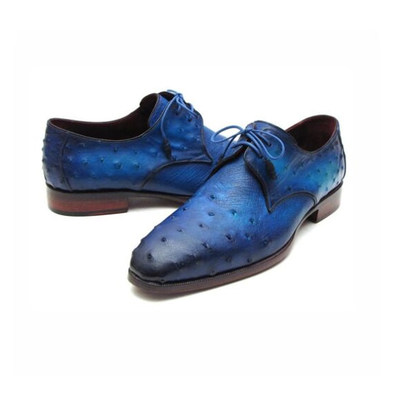 Derby Blucher Genuine Blue Leather Hand Painted Shoes