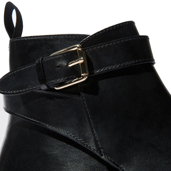 Classy Black Italian Leather Around Buckle Strap Boots