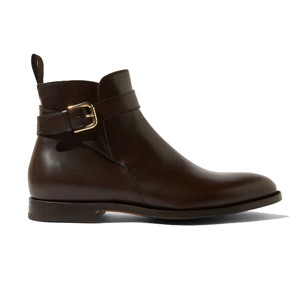 Classy Dark Brown Italian Leather Around Buckle Strap Boots 694