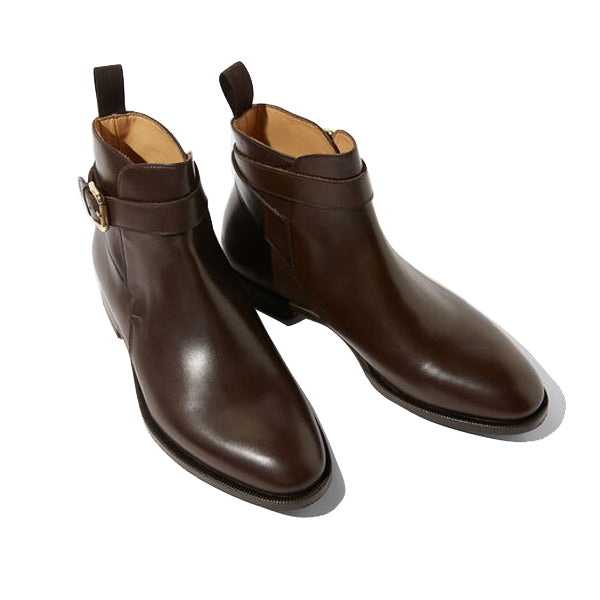 Classy Dark Brown Italian Leather Around Buckle Strap Boots