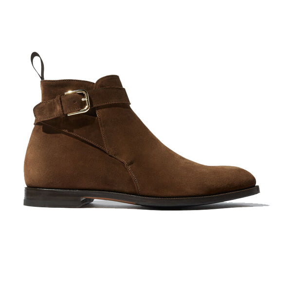 Classy Suede Brown Italian Leather Around Buckle Strap Boots 694