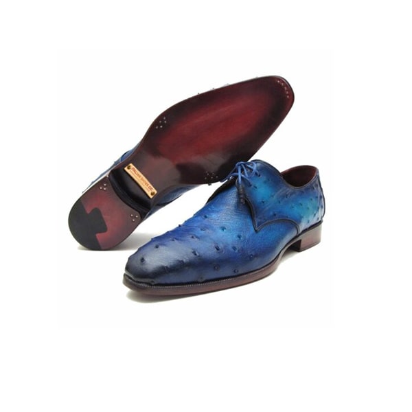 Derby Blucher Genuine Blue Leather Hand Painted Shoes