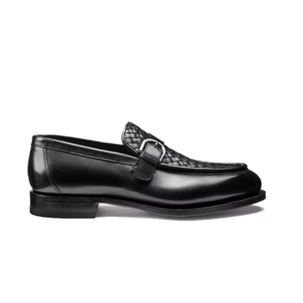 Single Buckle Black Leather Hand Crafted Loafer